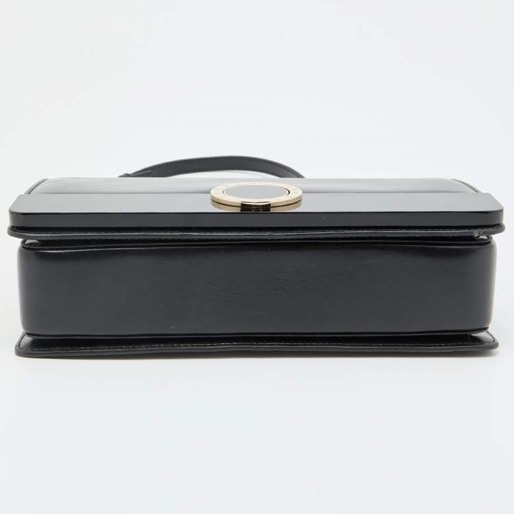 Pre Owned Bvlgari Black Leather and Perspex Medium Flap Crossbody Bag