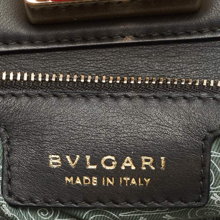 Pre Owned Bvlgari Black/White Woven Leather Isabella Rossellini Top Handle Bag