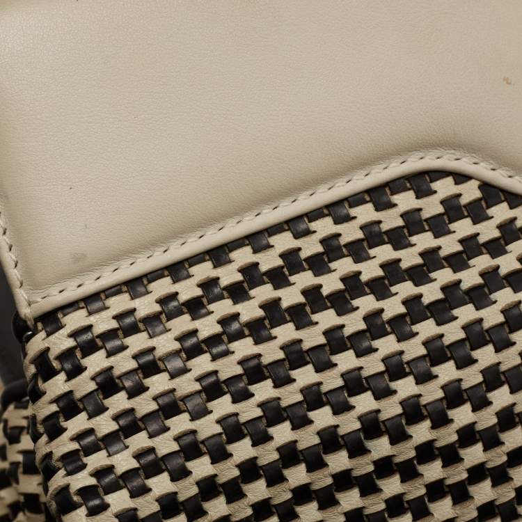 Pre Owned Bvlgari Black/White Woven Leather Isabella Rossellini Top Handle Bag