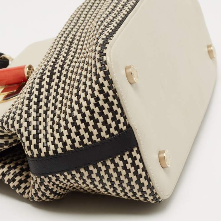 Pre Owned Bvlgari Black/White Woven Leather Isabella Rossellini Top Handle Bag