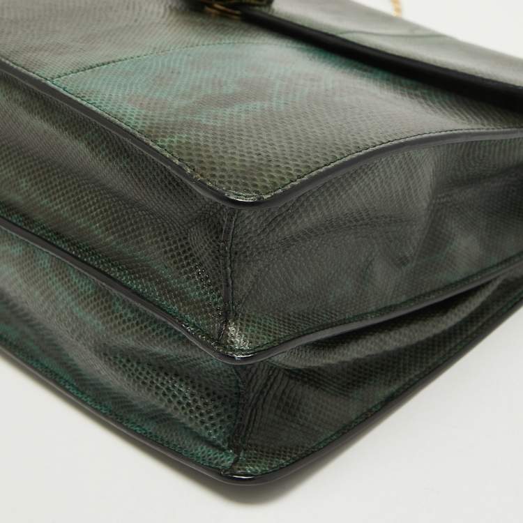 Pre Owned Bvlgari Green Karung Leather Serpenti Forever Flap Shoulder Bag