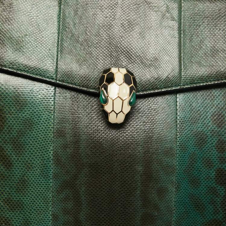 Pre Owned Bvlgari Green Karung Leather Serpenti Forever Flap Shoulder Bag