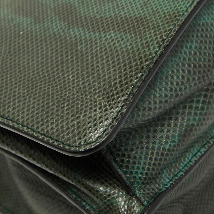 Pre Owned Bvlgari Green Karung Leather Serpenti Forever Flap Shoulder Bag