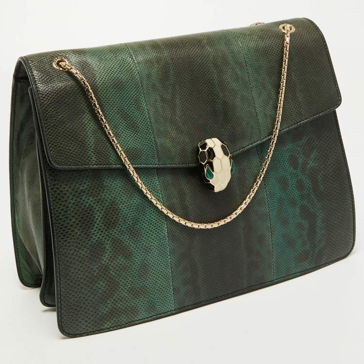 Pre Owned Bvlgari Green Karung Leather Serpenti Forever Flap Shoulder Bag