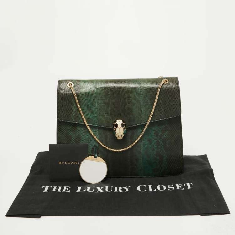 Pre Owned Bvlgari Green Karung Leather Serpenti Forever Flap Shoulder Bag