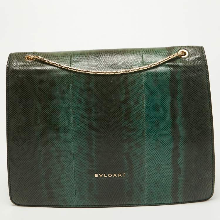 Pre Owned Bvlgari Green Karung Leather Serpenti Forever Flap Shoulder Bag