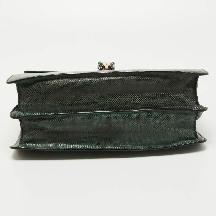 Pre Owned Bvlgari Green Karung Leather Serpenti Forever Flap Shoulder Bag