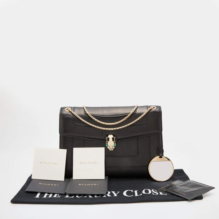 Pre Owned Bvlgari Black Leather Medium Serpenti Forever Flap Shoulder Bag