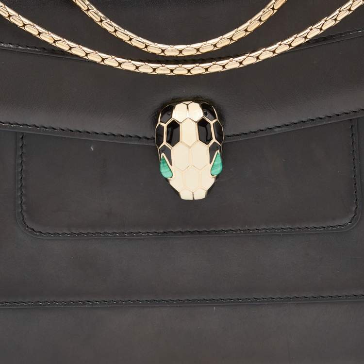 Pre Owned Bvlgari Black Leather Medium Serpenti Forever Flap Shoulder Bag