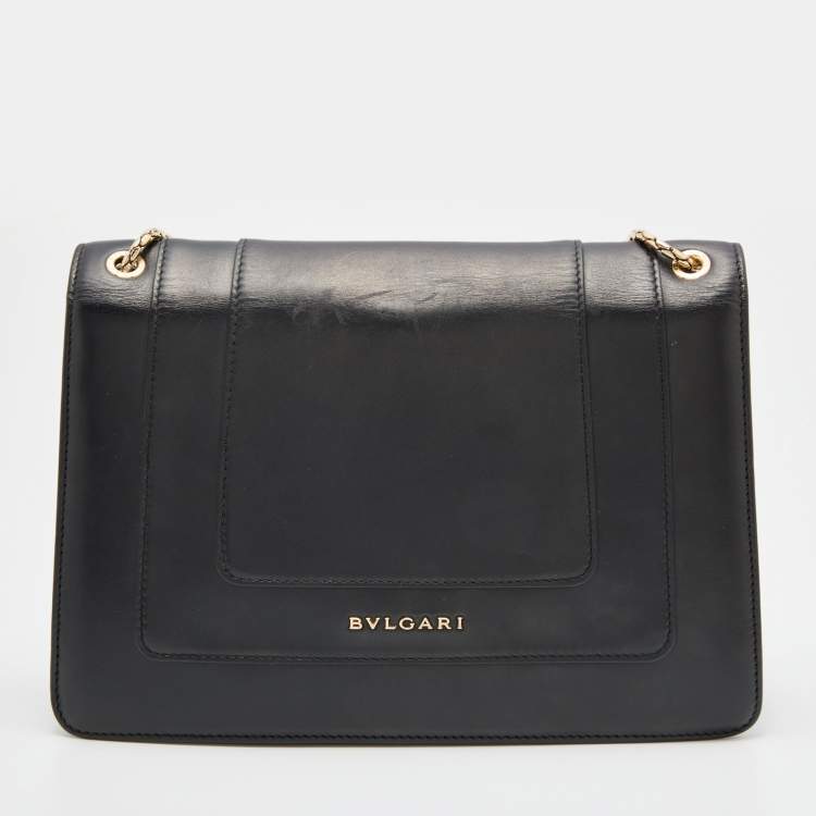 Pre Owned Bvlgari Black Leather Medium Serpenti Forever Flap Shoulder Bag