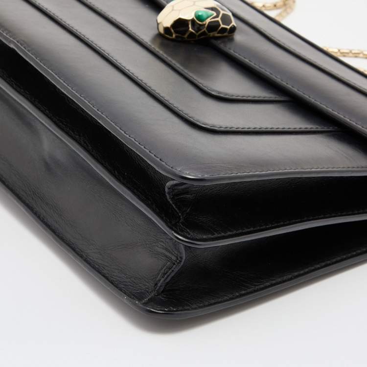 Pre Owned Bvlgari Black Leather Medium Serpenti Forever Flap Shoulder Bag