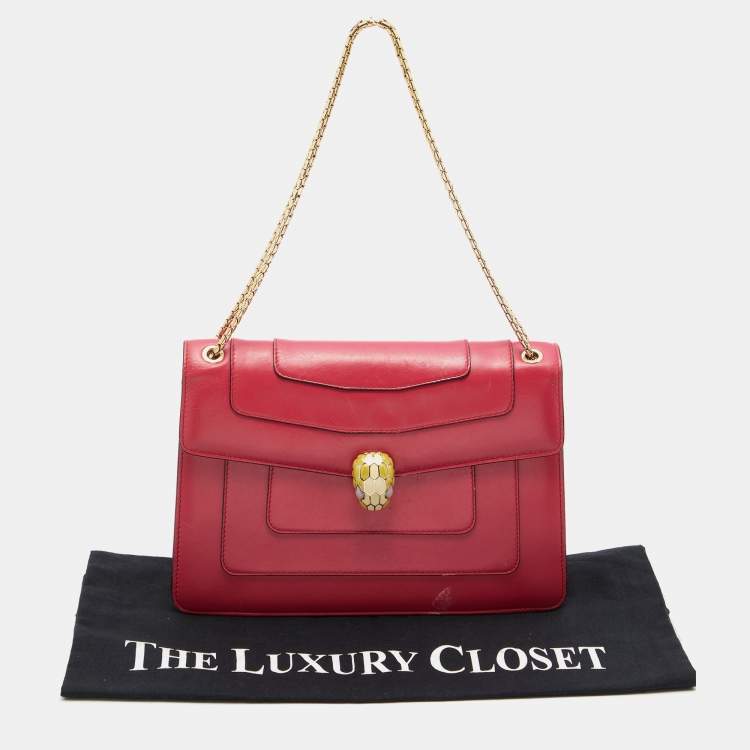 Pre Owned Bvlgari Cherry Red Leather Medium Serpenti Forever Shoulder Bag