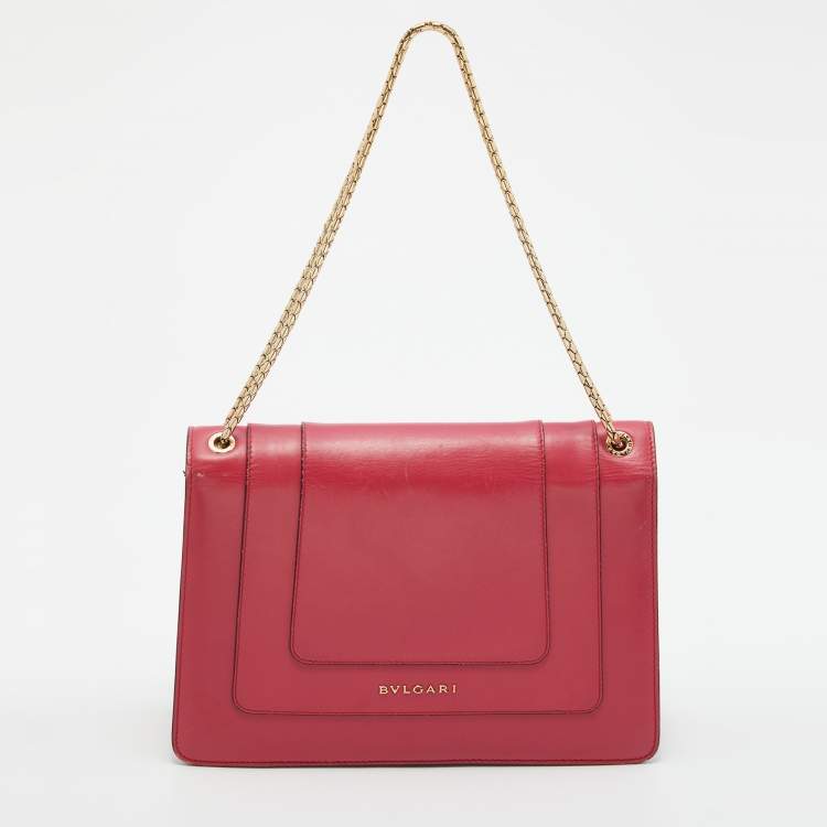 Pre Owned Bvlgari Cherry Red Leather Medium Serpenti Forever Shoulder Bag