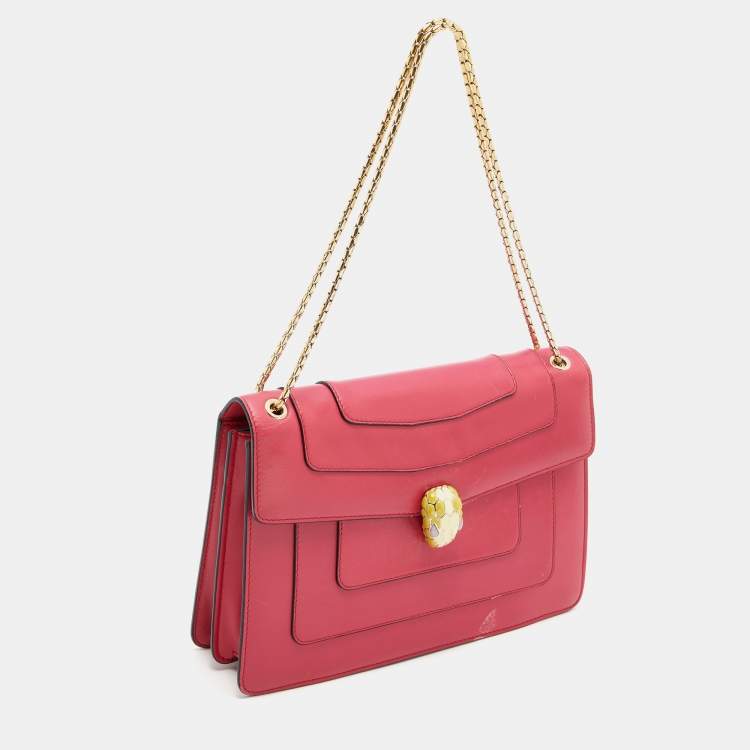 Pre Owned Bvlgari Cherry Red Leather Medium Serpenti Forever Shoulder Bag