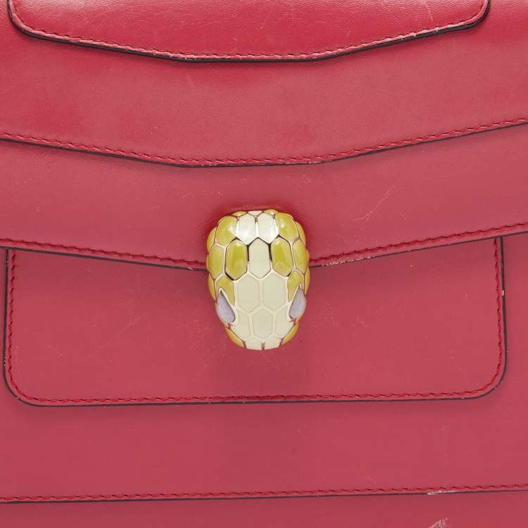 Pre Owned Bvlgari Cherry Red Leather Medium Serpenti Forever Shoulder Bag