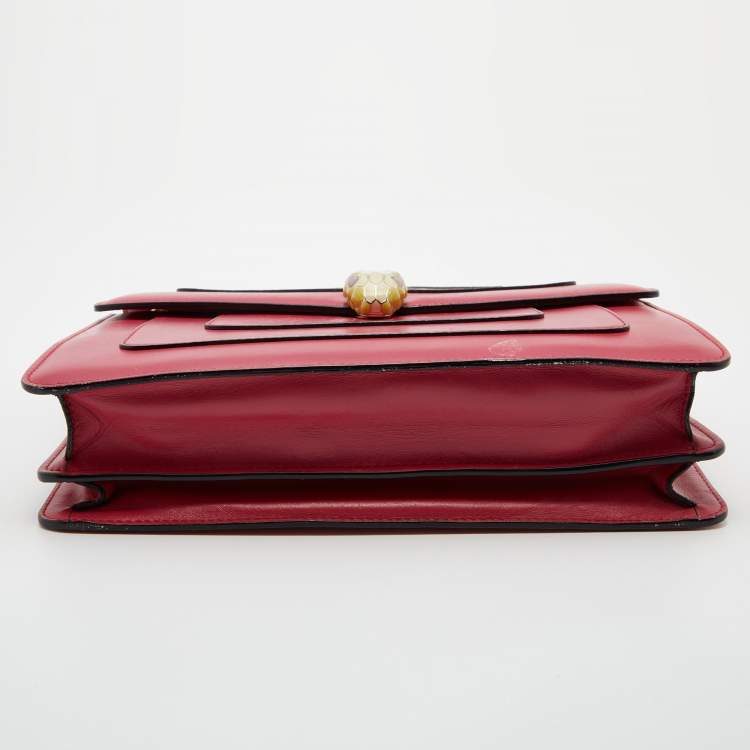 Pre Owned Bvlgari Cherry Red Leather Medium Serpenti Forever Shoulder Bag