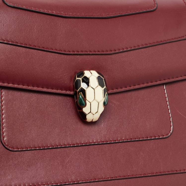Pre Owned Bvlgari Red Leather Medium Serpenti Forever Flap Shoulder Bag