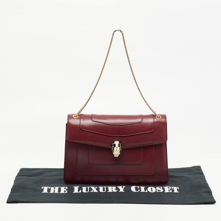 Pre Owned Bvlgari Red Leather Medium Serpenti Forever Flap Shoulder Bag