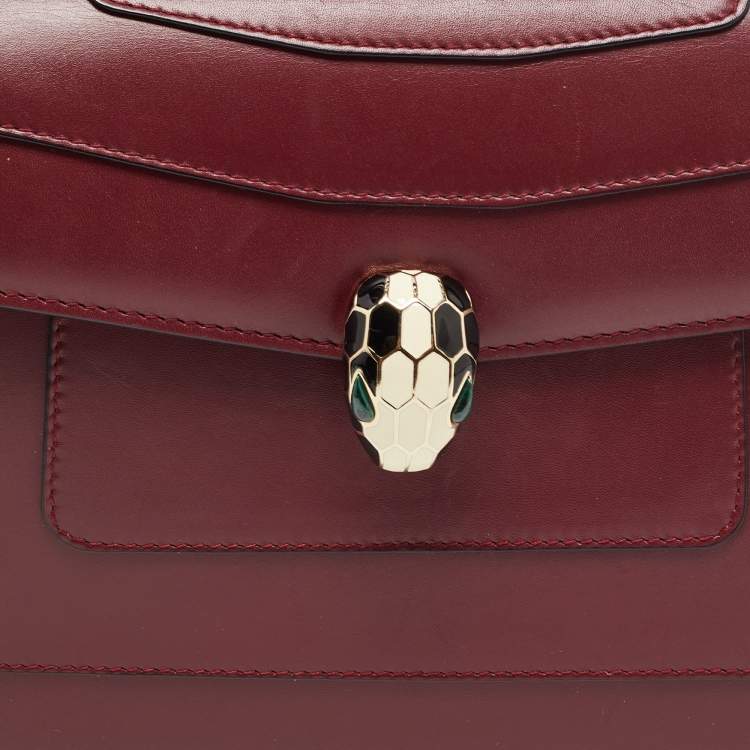 Pre Owned Bvlgari Red Leather Medium Serpenti Forever Flap Shoulder Bag