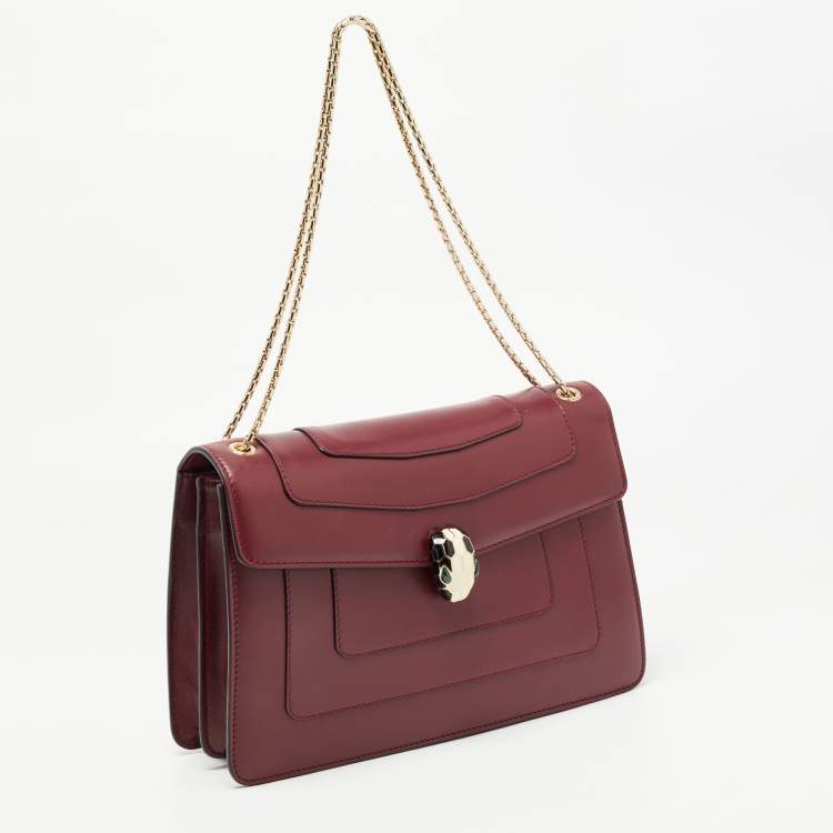 Pre Owned Bvlgari Red Leather Medium Serpenti Forever Flap Shoulder Bag