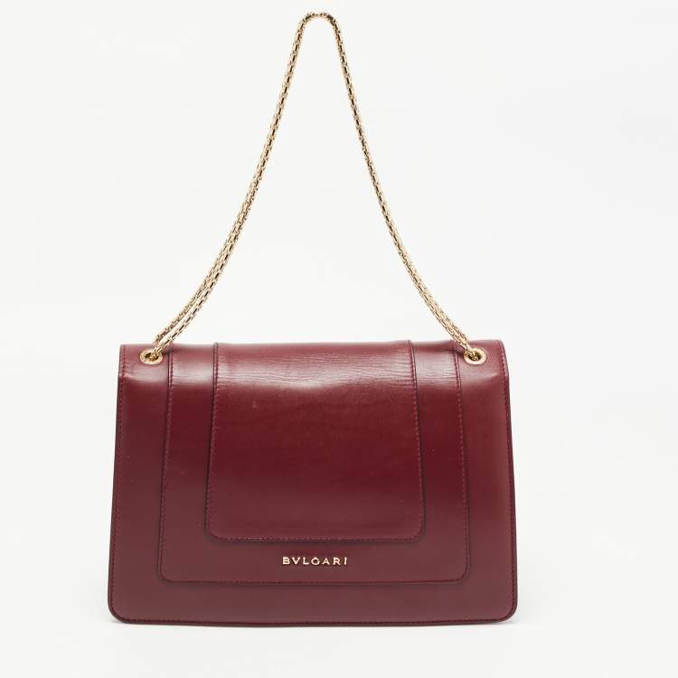 Pre Owned Bvlgari Red Leather Medium Serpenti Forever Flap Shoulder Bag