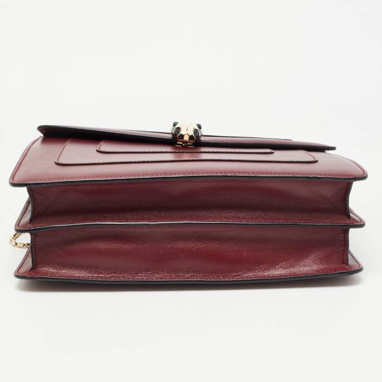 Pre Owned Bvlgari Red Leather Medium Serpenti Forever Flap Shoulder Bag
