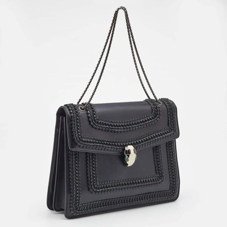 Pre Owned Bvlgari Black Leather Large Plisse Serpenti Forever Shoulder Bag