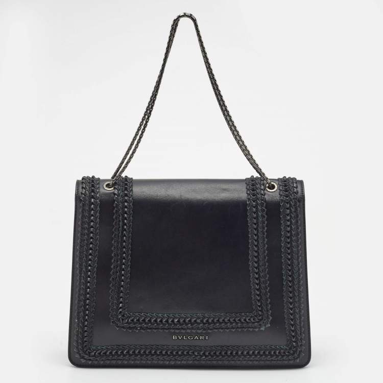 Pre Owned Bvlgari Black Leather Large Plisse Serpenti Forever Shoulder Bag