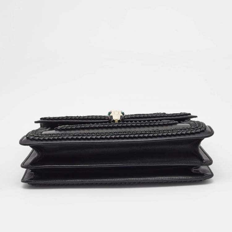 Pre Owned Bvlgari Black Leather Large Plisse Serpenti Forever Shoulder Bag