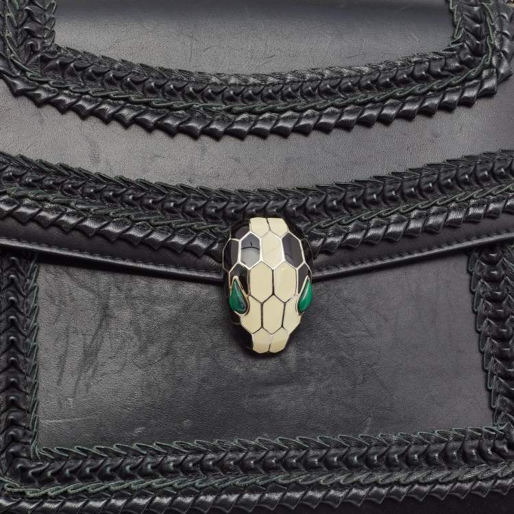 Pre Owned Bvlgari Black Leather Large Plisse Serpenti Forever Shoulder Bag