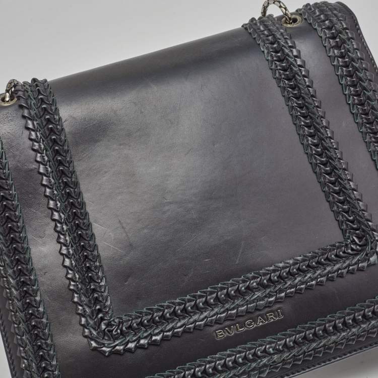 Pre Owned Bvlgari Black Leather Large Plisse Serpenti Forever Shoulder Bag