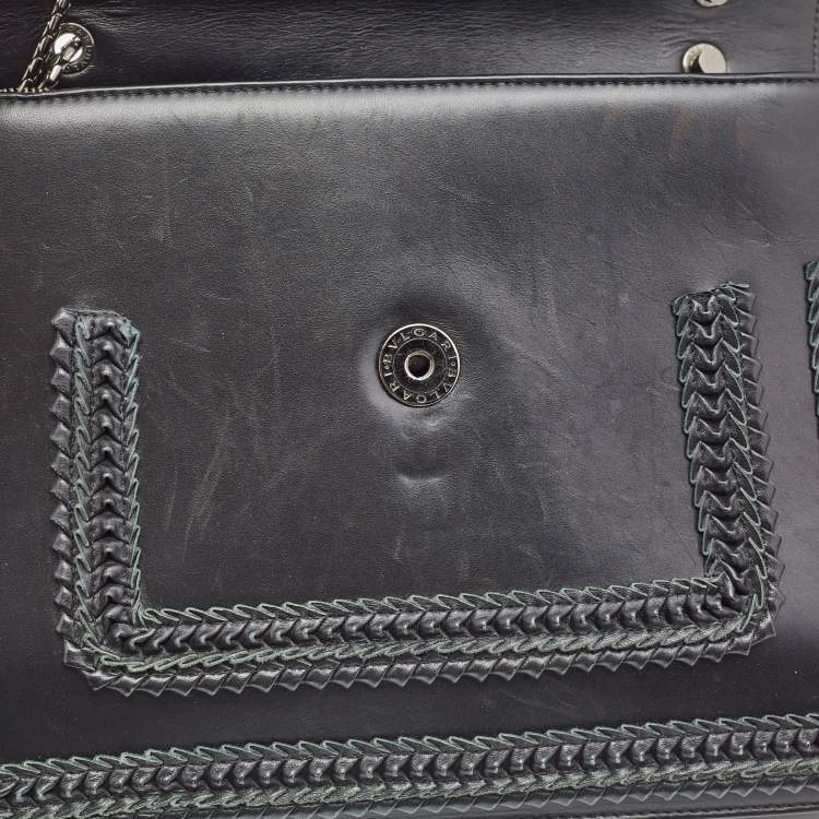 Pre Owned Bvlgari Black Leather Large Plisse Serpenti Forever Shoulder Bag