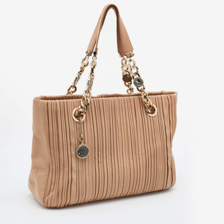 Pre Owned Bvlgari Beige Leather Monte Plisse Shopper Tote