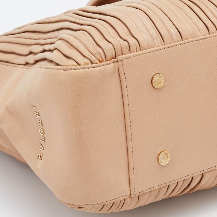 Pre Owned Bvlgari Beige Leather Monte Plisse Shopper Tote