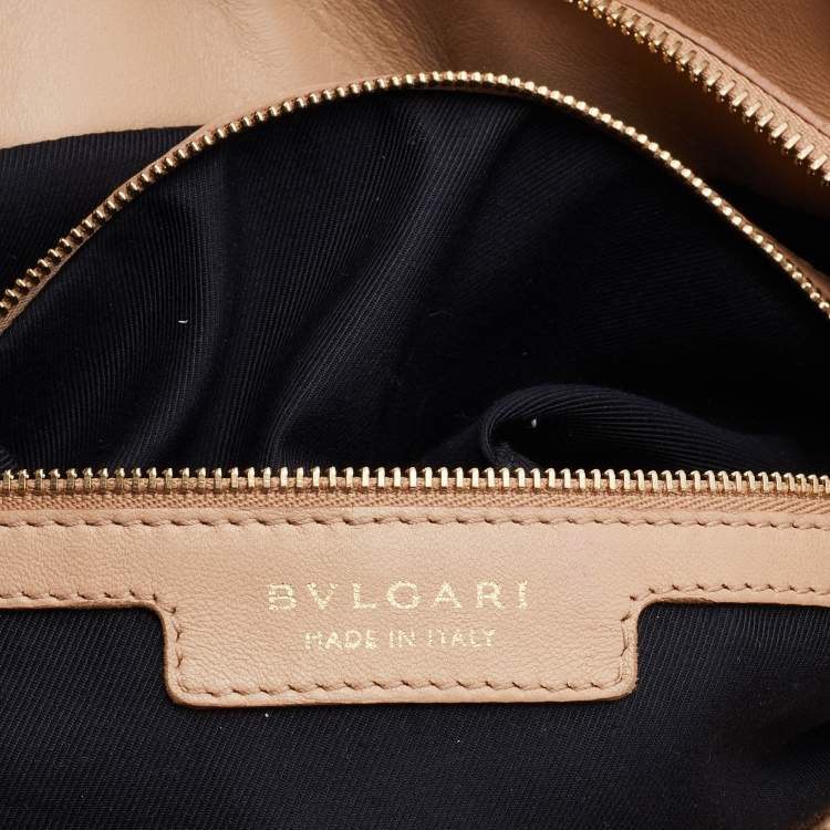Pre Owned Bvlgari Beige Leather Monte Plisse Shopper Tote