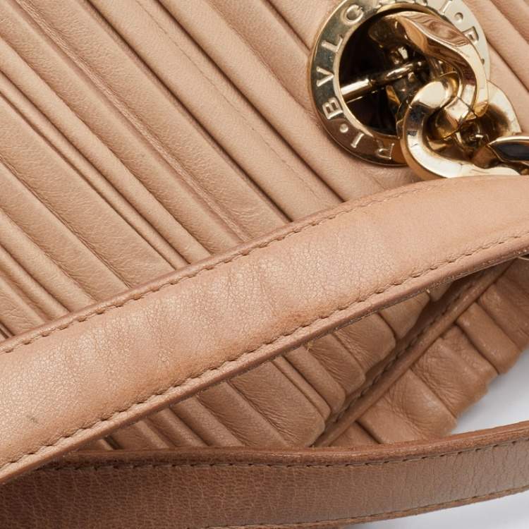 Pre Owned Bvlgari Beige Leather Monte Plisse Shopper Tote