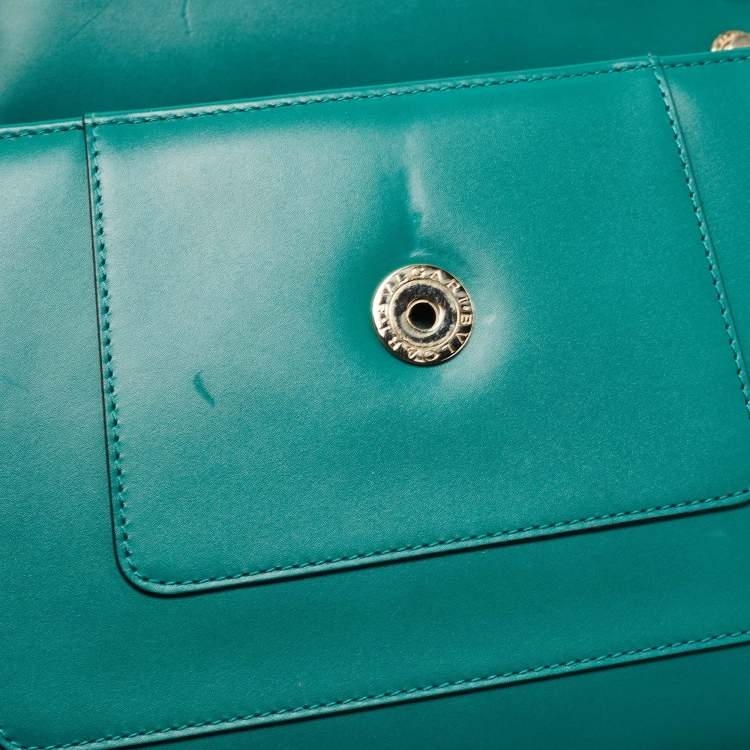 Pre Owned Bvlgari Green Leather Medium Serpenti Forever Flap Shoulder Bag