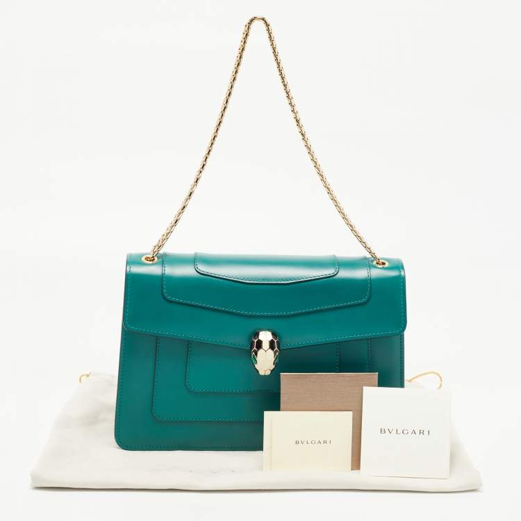 Pre Owned Bvlgari Green Leather Medium Serpenti Forever Flap Shoulder Bag