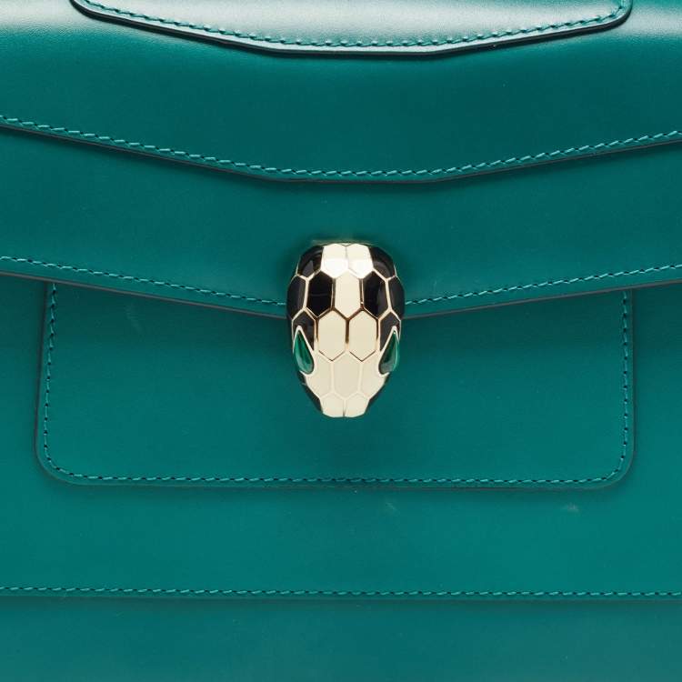 Pre Owned Bvlgari Green Leather Medium Serpenti Forever Flap Shoulder Bag