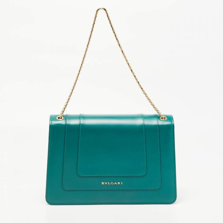 Pre Owned Bvlgari Green Leather Medium Serpenti Forever Flap Shoulder Bag