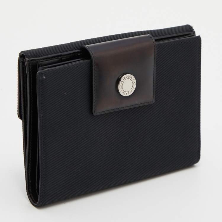 Pre Owned Bvlgari Black Canvas and Leather Compact Wallet