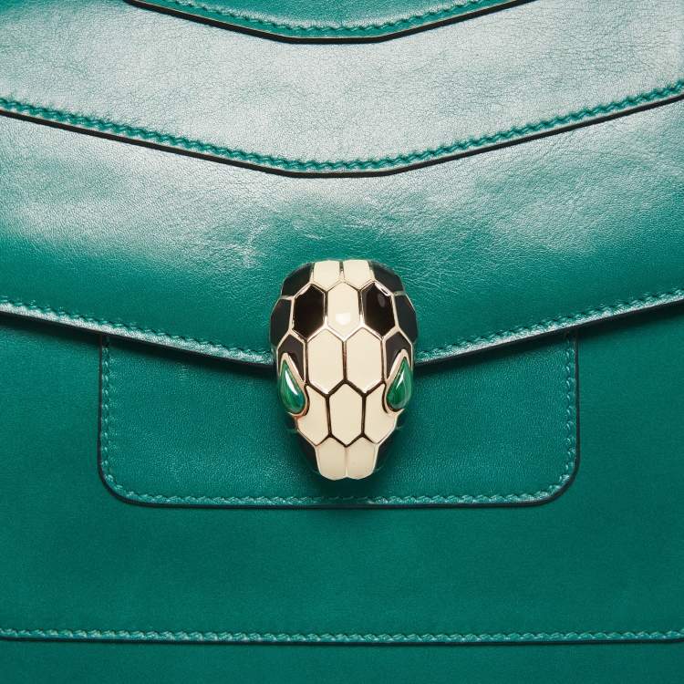 Pre Owned Bvlgari Green Leather Medium Serpenti Forever Shoulder Bag