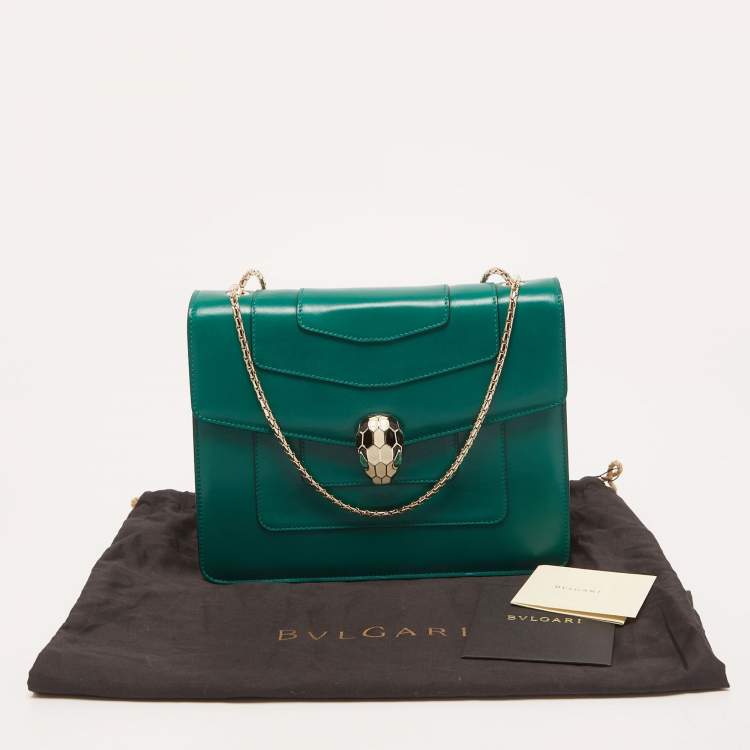 Pre Owned Bvlgari Green Leather Medium Serpenti Forever Shoulder Bag