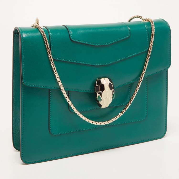 Pre Owned Bvlgari Green Leather Medium Serpenti Forever Shoulder Bag