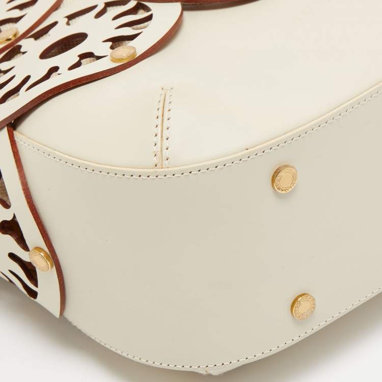 Pre Owned Bvlgari Off White Leather Cut Out Bucket Bag