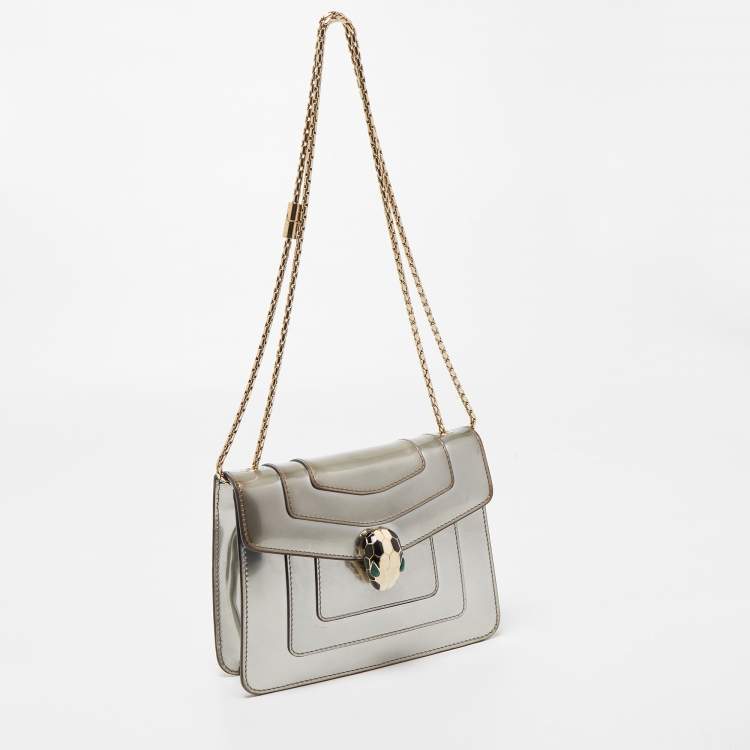 Pre Owned Bvlgari Metallic Patent Leather Small Serpenti Forever Shoulder Bag