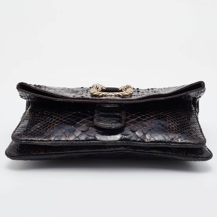 Pre Owned Bvlgari Brown Python Leoni Flap Clutch
