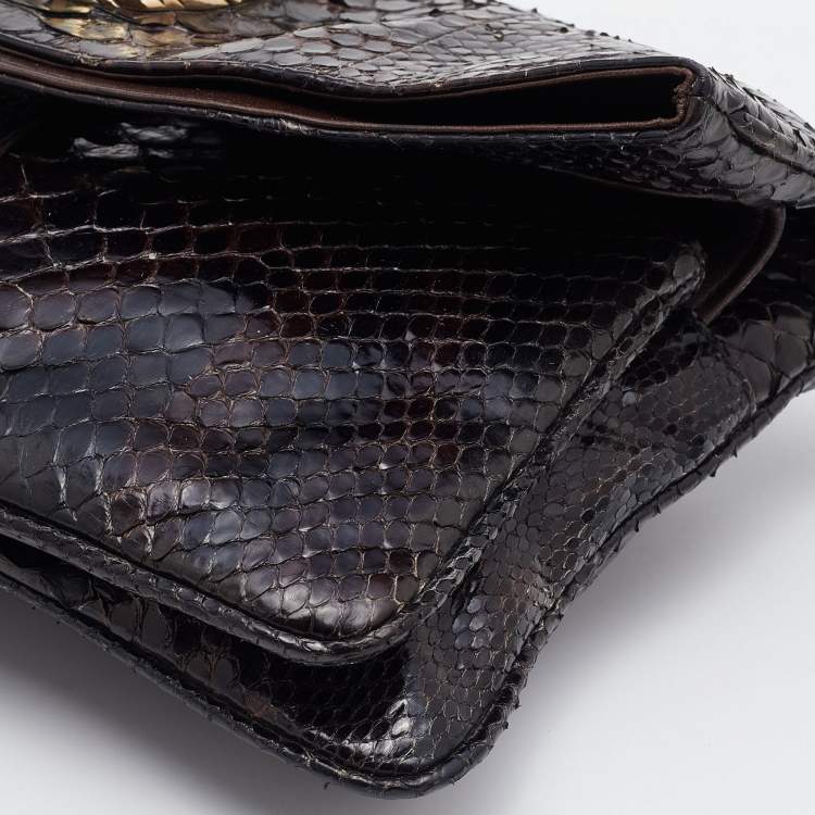 Pre Owned Bvlgari Brown Python Leoni Flap Clutch