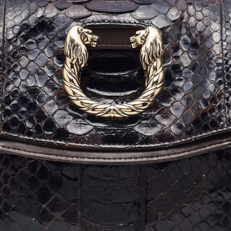 Pre Owned Bvlgari Brown Python Leoni Flap Clutch
