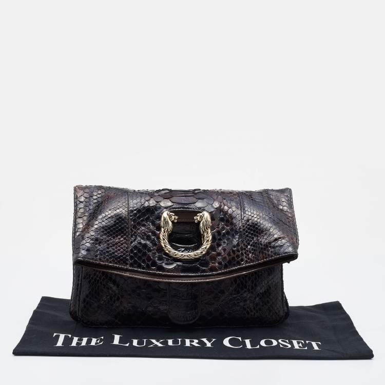 Pre Owned Bvlgari Brown Python Leoni Flap Clutch